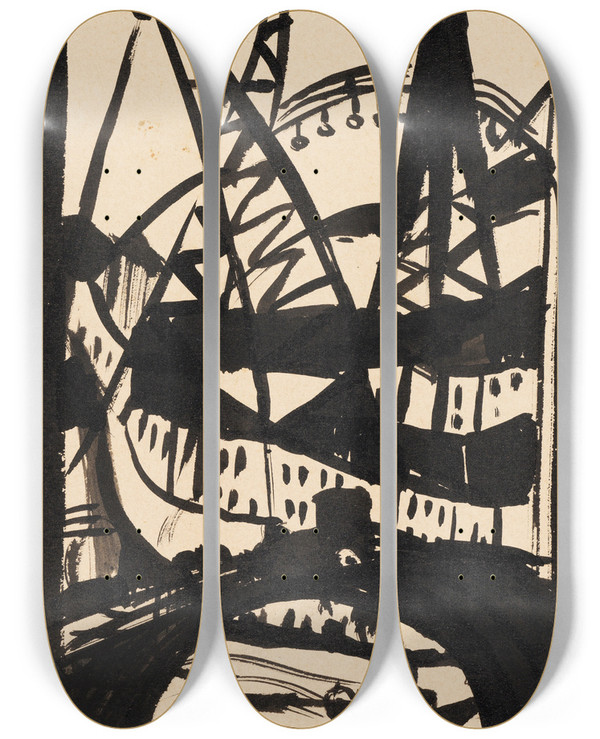 Triptych art skateboard deck of Hermann Stenner Paris Eiffelturm Mit Seinebrcke by Hermann Stenner (1891-1914)