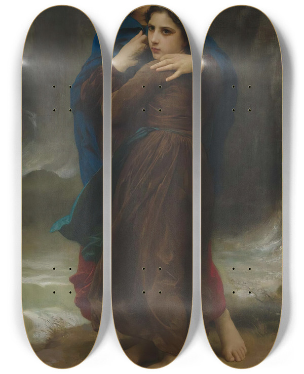 Triptych art skateboard deck of William Bouguereau Lorage by William Bouguereau (1825-1905)