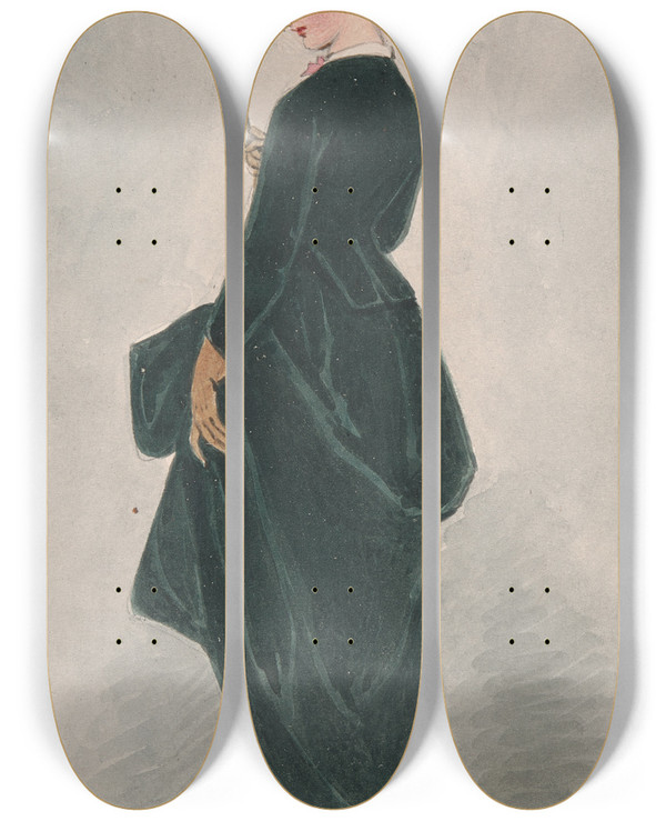 Triptych art skateboard deck of Adelaide Claxton Lady In Green Dress by Adelaide Claxton (1841-1927)