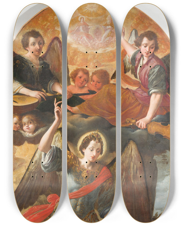 Triptych art skateboard deck of Karl Santner Langelo Custode by Karl Santner (1591-1630)