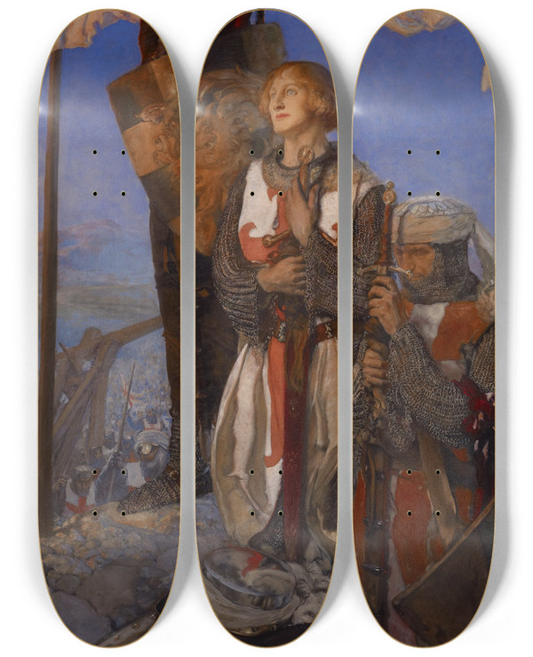 Triptych art skateboard deck of Edwin Austin Abbey Crusaders Sightingjerusalem by Edwin Austin Abbey (1852-1911)