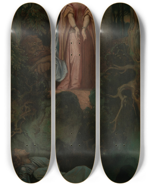 Triptych art skateboard deck of Moritz Von Schwind Der Traum Des Ritters by Moritz Von Schwind (1804-1871)