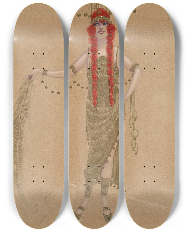 Triptych art skateboard deck of Will R Barnes Kgolden Maid by Will R Barnes (1939)