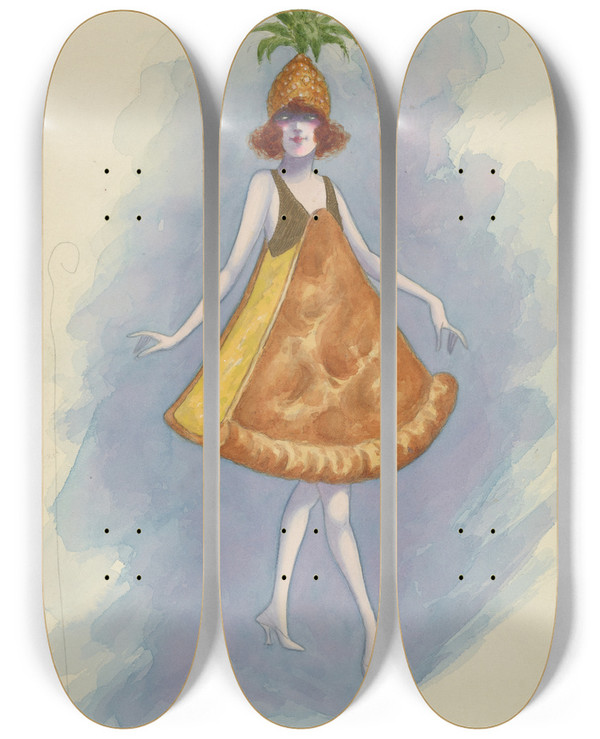 Triptych art skateboard deck of Will R Barnes Pineapple Pie by Will R Barnes (1939)