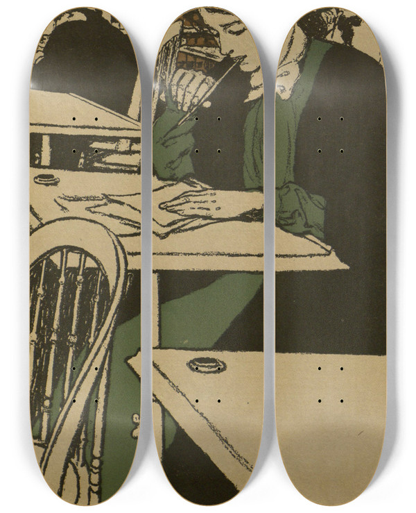 Triptych art skateboard deck of Jessie Willcox Smith January by Jessie Willcox Smith (1863-1935)