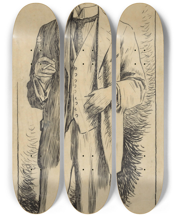 Triptych art skateboard deck of Huib Luns Portret Van Adriaan Pit by Huib Luns (1881-1942)