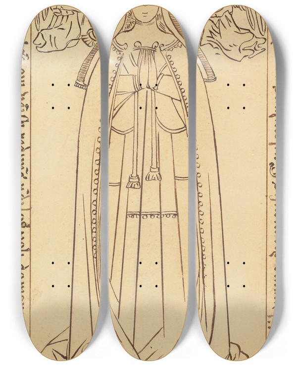 Triptych art skateboard deck of Rev James Bulwer One From A Volume Of Drawings And Prints_54 by Rev James Bulwer (1794-1879)
