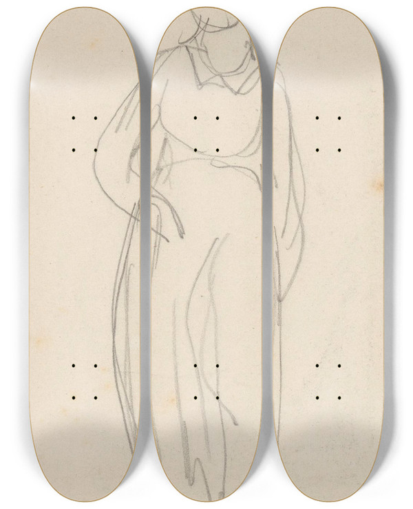 Triptych art skateboard deck of August Alleb Naatje Op De Dam by August Allebe (1838-1927)