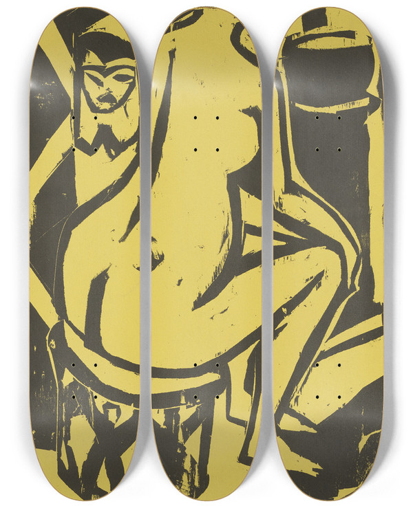 Triptych art skateboard deck of Ernst Ludwig Kirchner Sitzendes Mdchen by Ernst Ludwig Kirchner (1880-1938)
