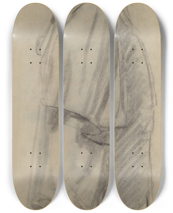 Triptych art skateboard deck of Douard Manet Man Wearing A Cloak Verso by douard Manet (1832-1883)