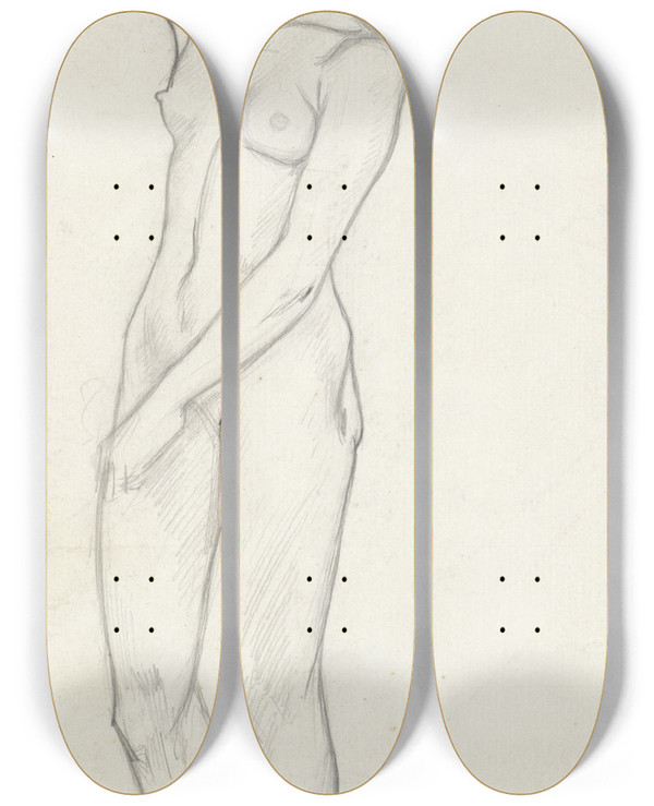 Triptych art skateboard deck of Richard Nicolas Roland Holst Staande Naakte Vrouw_2 by Richard Nicolaus Roland Holst (1868-1938)