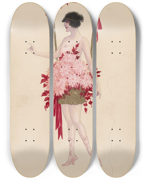 Triptych art skateboard deck of Will R Barnes 23Chrysanthemums Pink by Will R Barnes (1939)