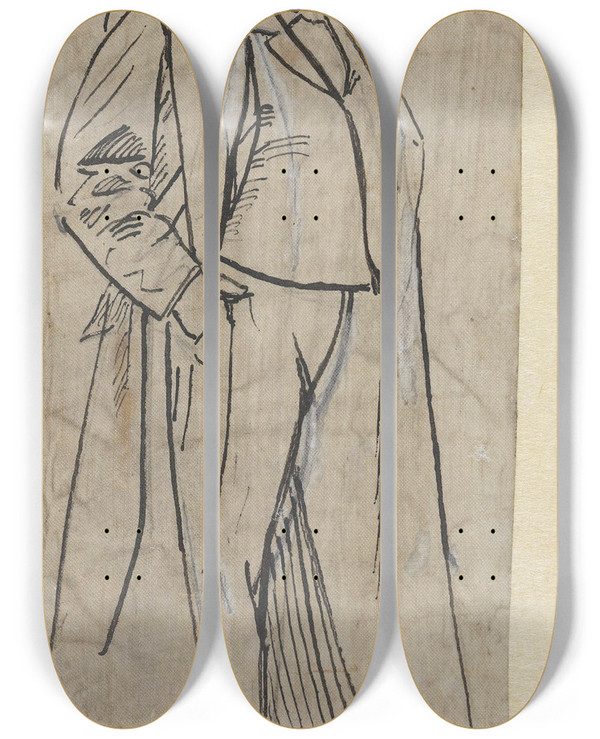 Triptych art skateboard deck of Christian Krohg Frits Thaulow_2 by Christian Krohg (1852-1925)