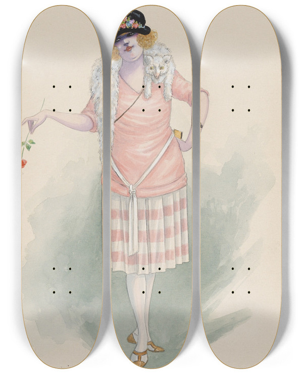 Triptych art skateboard deck of Will R Barnes Small Town Flapper by Will R Barnes (1939)