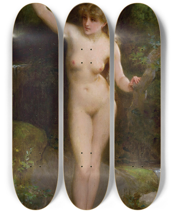 Triptych art skateboard deck of Mile Munier La Baigneuse by mile Munier (1840-1895)