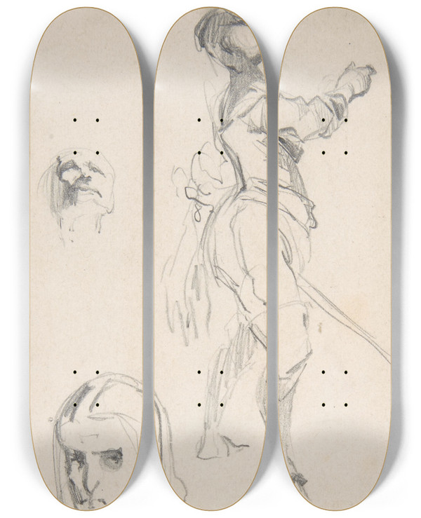 Triptych art skateboard deck of Flicien Rops Figure Study_1 by Felicien Rops (1833-1898)