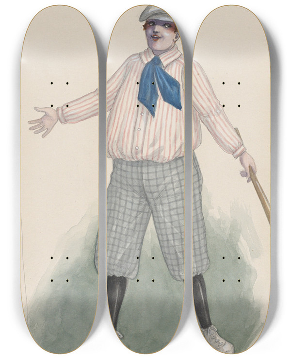 Triptych art skateboard deck of Will R Barnes School Kid2 by Will R Barnes (1939)