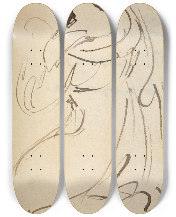 Triptych art skateboard deck of Benjamin Robert Haydon Study For Christs Entry Into Jerusalem_3 by Benjamin Robert Haydon (1786-1846)