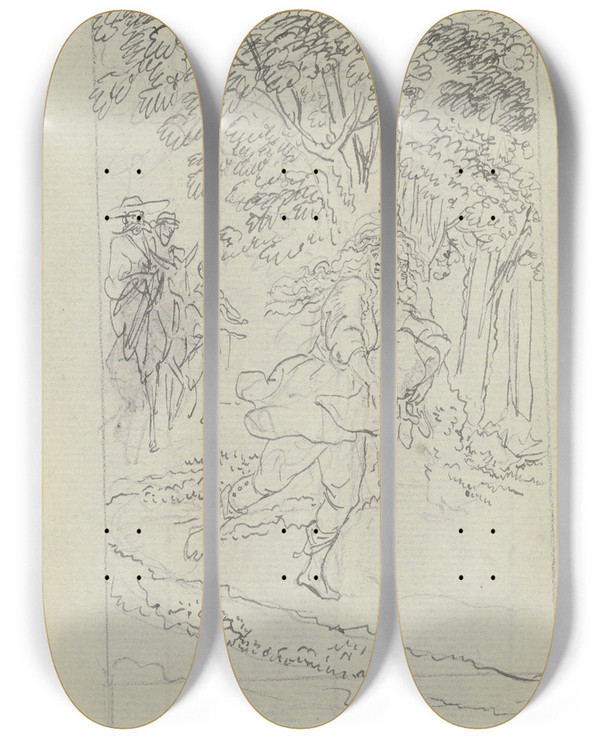 Triptych art skateboard deck of Daniel Nikolaus Chodowiecki Don Quijote Findet Ein Verkleidetes Mdchen by Daniel Nikolaus Chodowiecki (1726-1801)