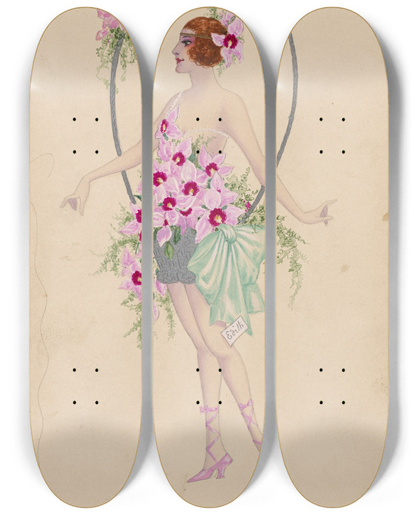 Triptych art skateboard deck of Will R Barnes 6Orchids by Will R Barnes (1939)