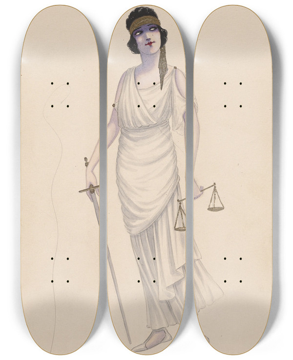 Triptych art skateboard deck of Will R Barnes Justice9 by Will R Barnes (1939)