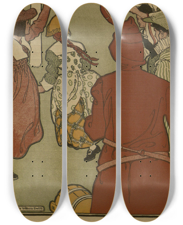 Triptych art skateboard deck of Jessie Willcox Smith May by Jessie Willcox Smith (1863-1935)