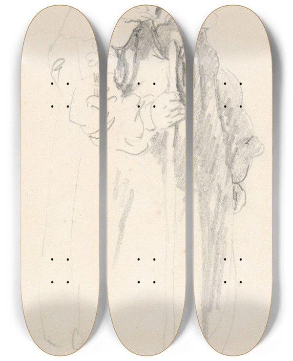 Triptych art skateboard deck of Peter La Cave Boy In A Smock by Peter La Cave