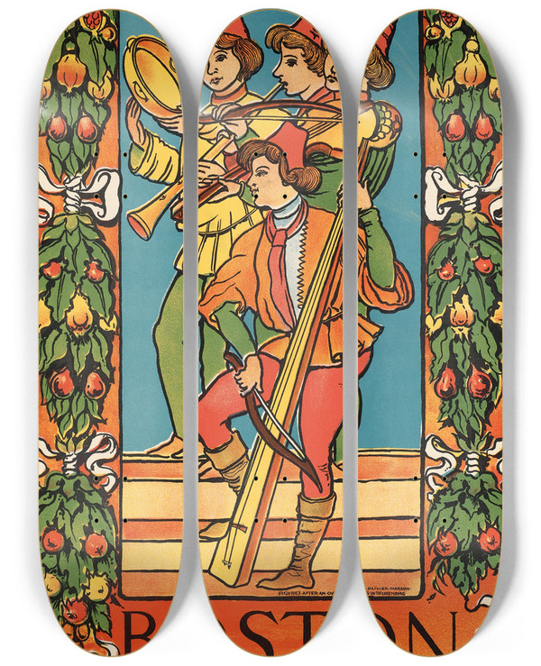 Triptych art skateboard deck of Julius Adolph Schweinfurth Boston Festival Orchestra by Julius Adolph Schweinfurth (1858-1931)