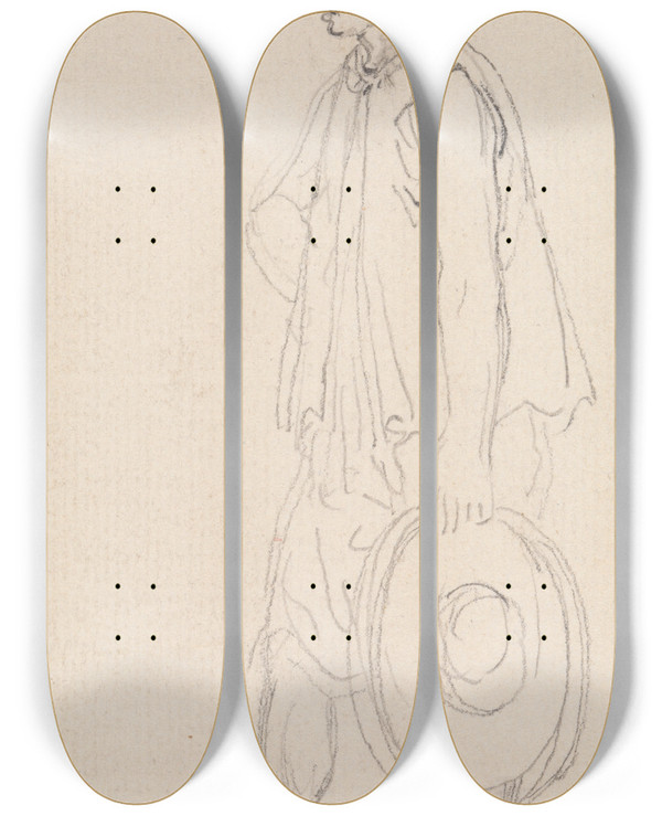Triptych art skateboard deck of William Alexander A Beggar by William Alexander (1767-1816)