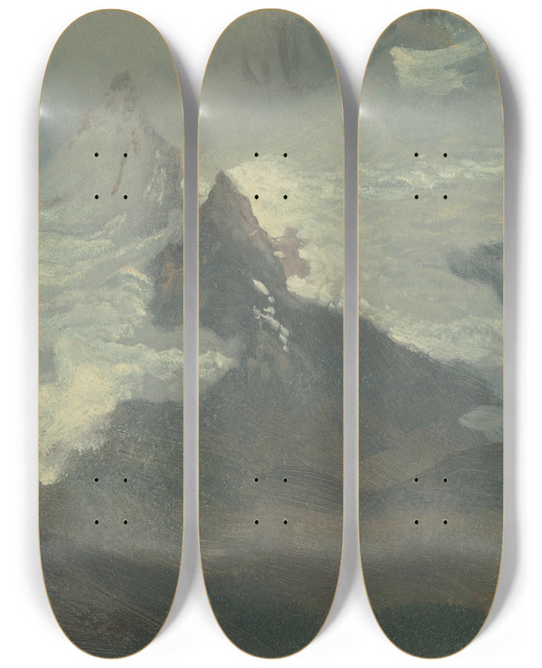 Triptych art skateboard deck of Albert Bierstadt Cloud Study With Mountain Peaks by Albert Bierstadt (1830-1902)