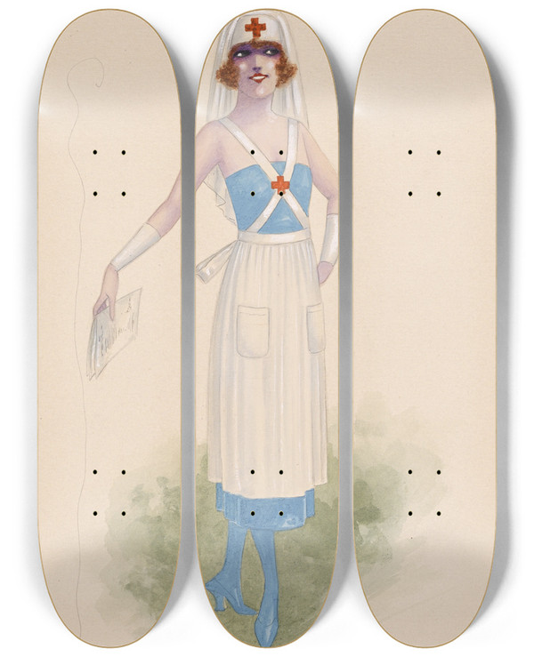 Triptych art skateboard deck of Will R Barnes The Nurses 70 by Will R Barnes (1939)