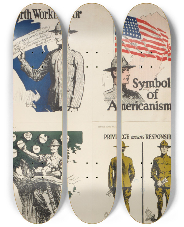 Triptych art skateboard deck of Harry S Mueller You Are Making This Now by Harry S Mueller (19-20-)