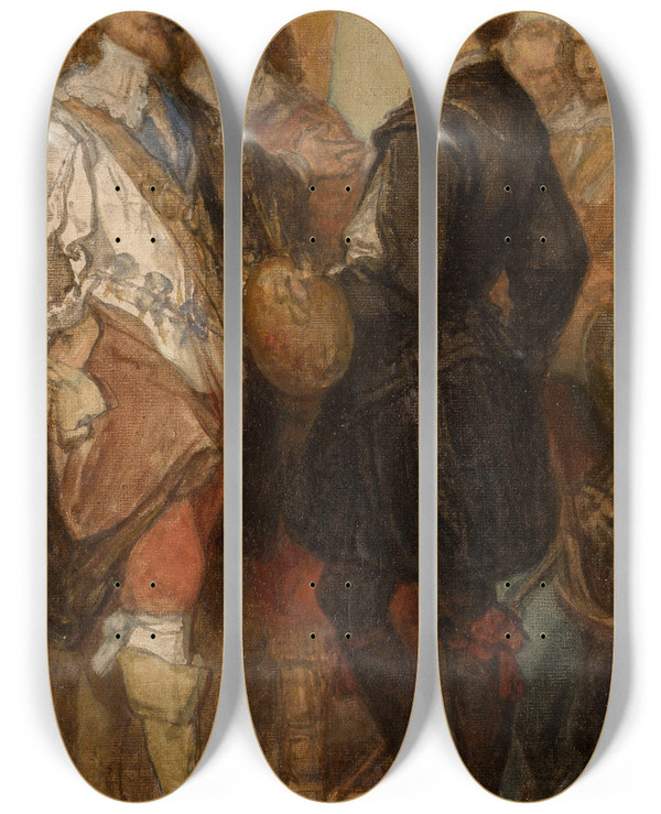 Triptych art skateboard deck of Nicaise De Keyser The Painter Anthony Van Dyck In London by Nicaise De Keyser (1813-1887)
