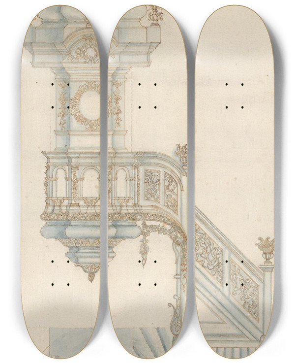 Triptych art skateboard deck of Michael Furtner The Elder Design For A Pulpit by Michael Furtner The Elder (17-)