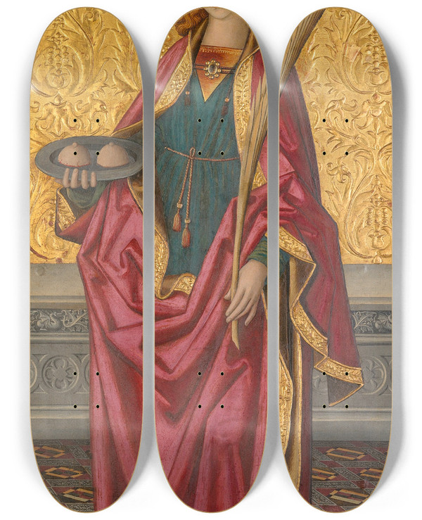 Triptych art skateboard deck of Workshop Of Raphael Vergos Saint Agatha by Workshop Of Raphael Vergos (1439-1503)