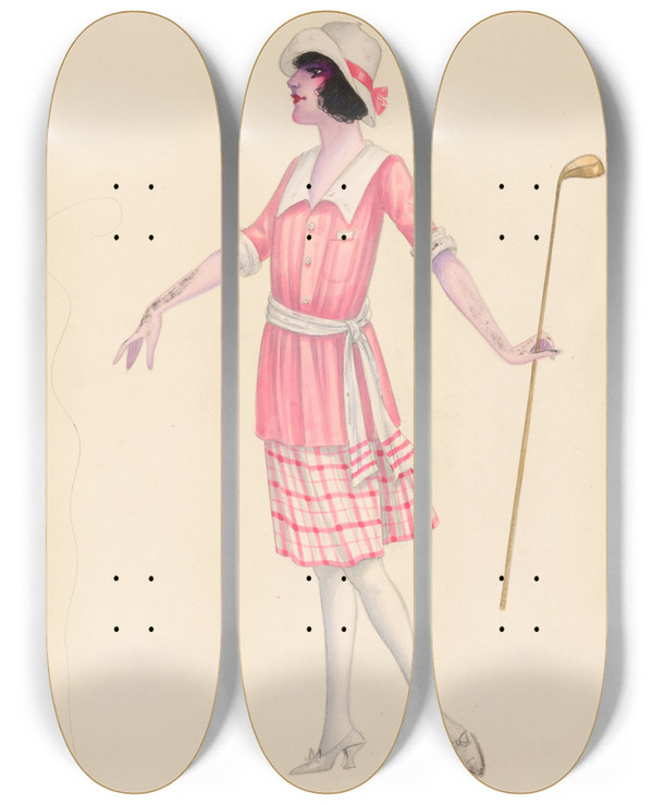 Triptych art skateboard deck of Will R Barnes Golfing 6 by Will R Barnes (1939)