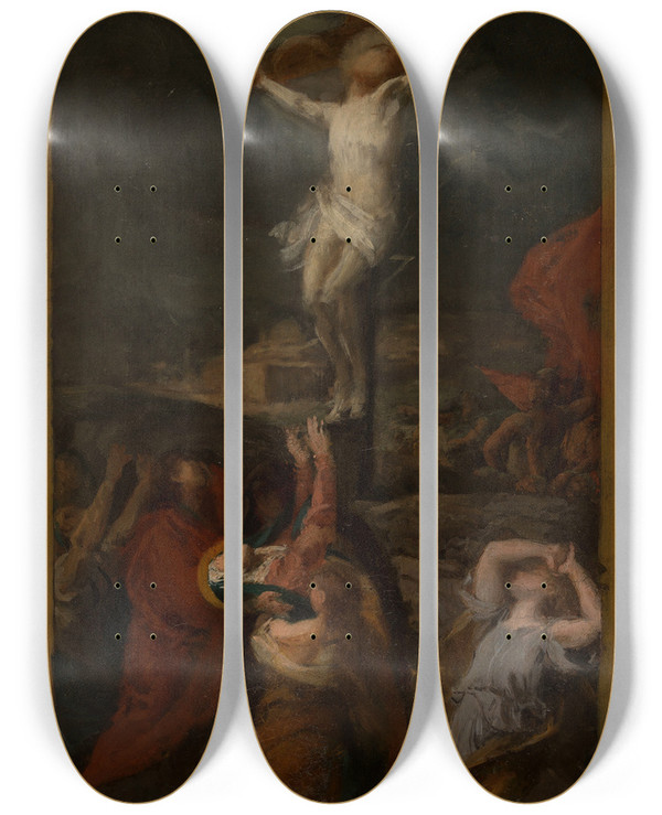 Triptych art skateboard deck of Juleslouis Machard Stabat Mater by Jules Louis Machard (1839-1900)