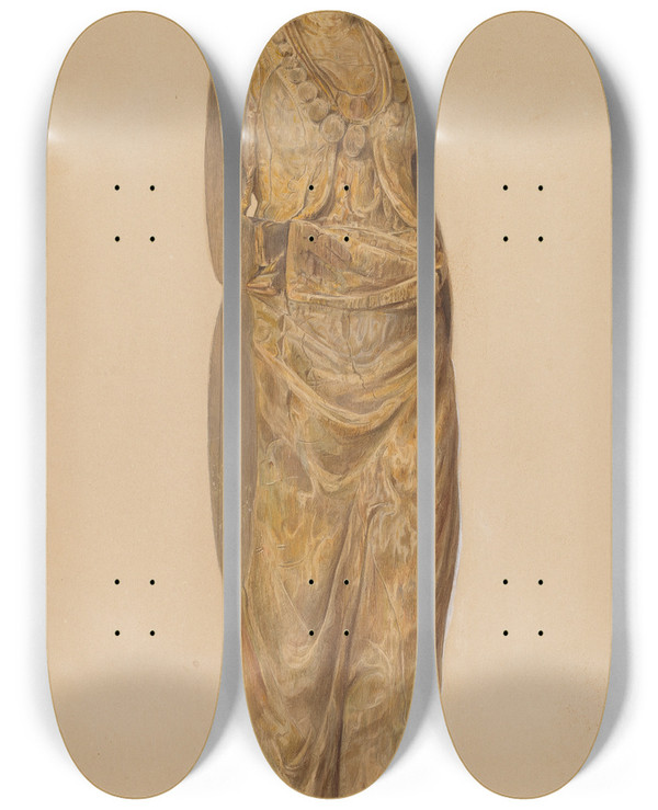 Triptych art skateboard deck of Howard Weld Circus Wagon Figure by Howard Weld