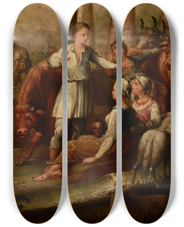 Triptych art skateboard deck of Jan Zamojski Idyll_2 by Jan Zamojski (1782-1832)