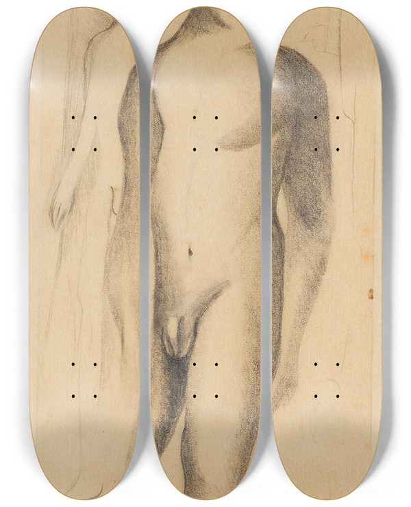 Triptych art skateboard deck of Otto Meyeramden Stehende Knabenakte by Otto Meyer-Amden (1885-1933)