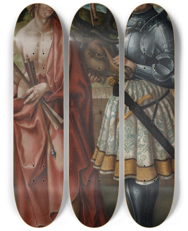 Triptych art skateboard deck of Jrg Breu The Elder Die Heiligen Sebastian Und Eustachius by Jorg Breu The Elder (1475-1537)