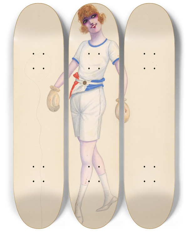 Triptych art skateboard deck of Will R Barnes Boxing 22 by Will R Barnes (1939)