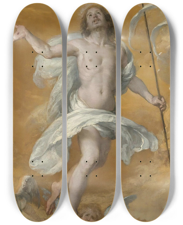 Triptych art skateboard deck of Bernardo Strozzi The Risen Christ by Bernardo Strozzi (1581-1644)