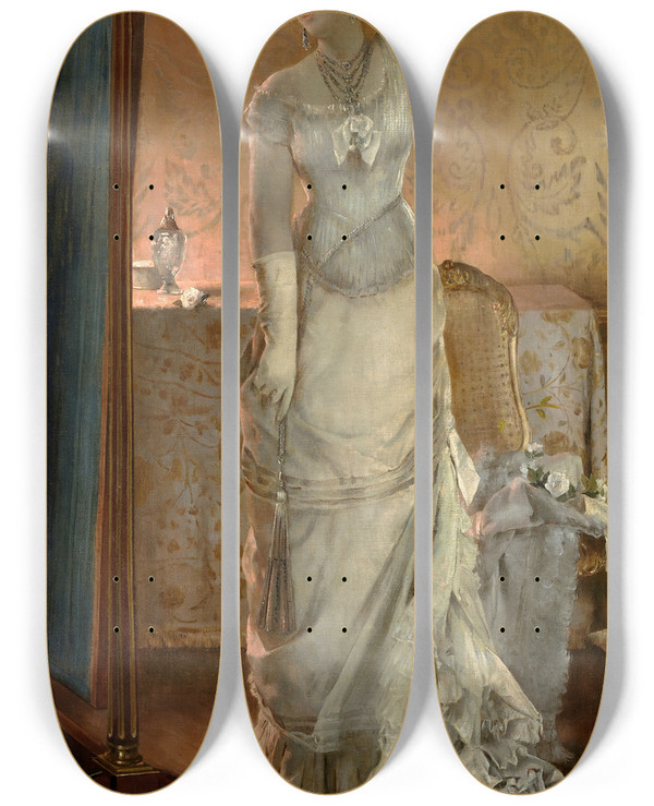 Triptych art skateboard deck of Alfred Stevens Winter by Alfred Stevens (1817-1875)