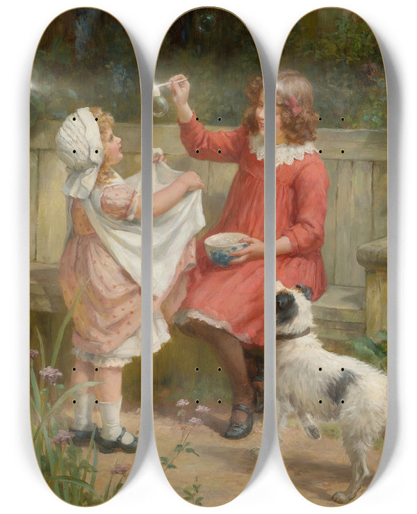 Triptych art skateboard deck of George Sheridan Knowles Bubbles by George Sheridan Knowles (1863-1931)