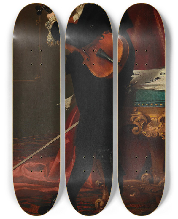 Triptych art skateboard deck of Ferdinand Bjrksten Junger Geiger by Ferdinand Bjorksten (1835-1897)
