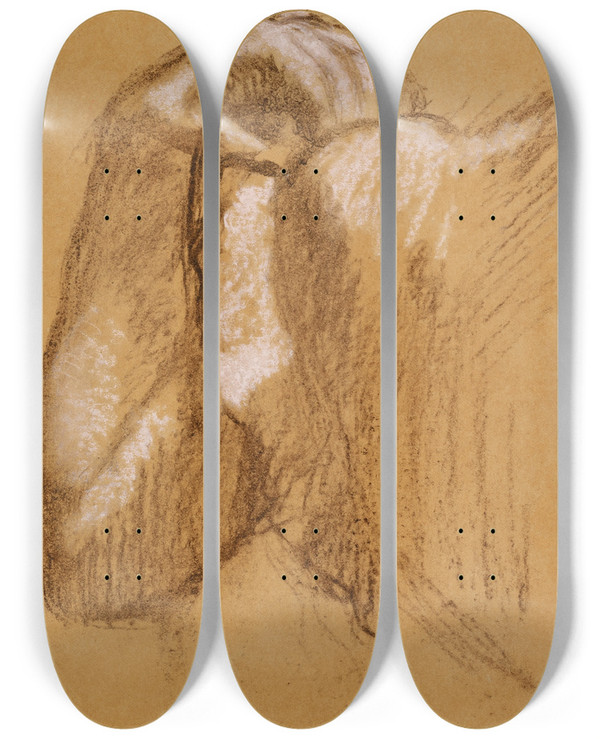 Triptych art skateboard deck of Edgar Degas Study Of Anarm by Edgar Degas (1834-1917)
