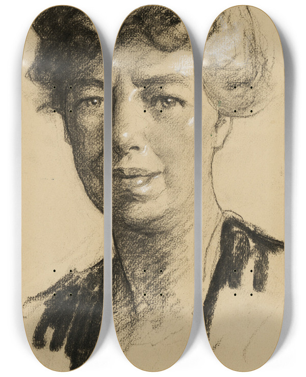 Triptych art skateboard deck of Samuel Johnson Woolf Eleanor Roosevelt by Samuel Johnson Woolf (1880-1948)