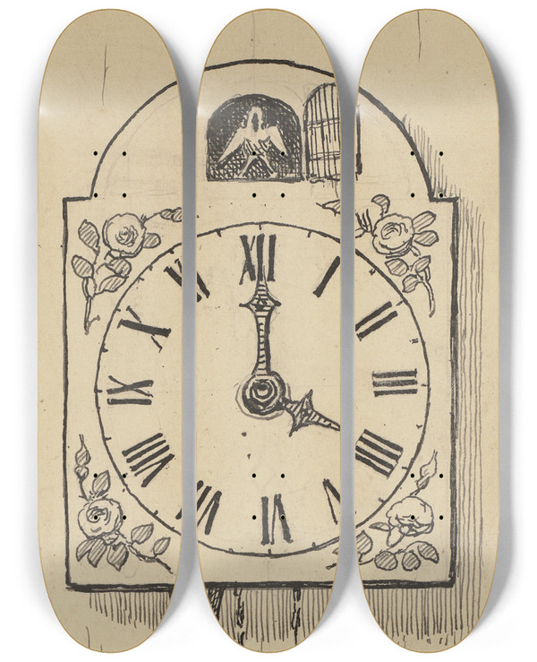 Triptych art skateboard deck of Hans Thoma Uhr by Hans Thoma (1839-1924)