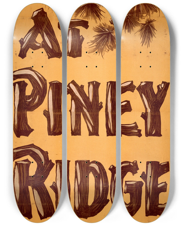 Triptych art skateboard deck of Strobridge And Co The Romantic Drama At Piney Ridge by Strobridge and Co (1910-1954)